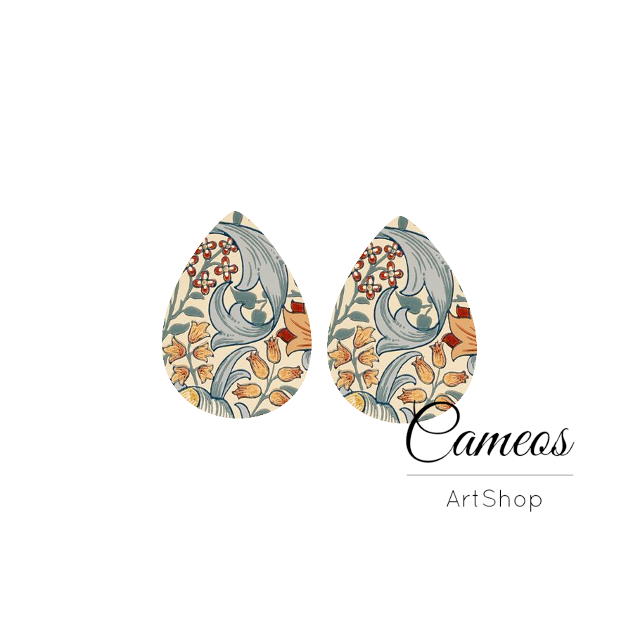 2 pcs  Handmade Teardrop Photo Glass Cabochon, Glass Dome Cabochons, 18x25mm Pattern Cabochon Resin Charm- DZ05