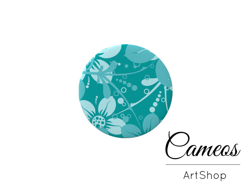 Round handmade glass cabochons 8mm up to 25mm, Retro Motive- G905 - Cameos Art Shop