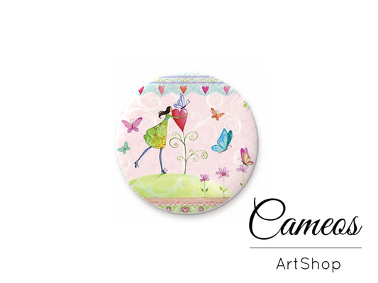 Round handmade glass cabochons 8mm up to 25mm, Girl Motive- G910 - Cameos Art Shop