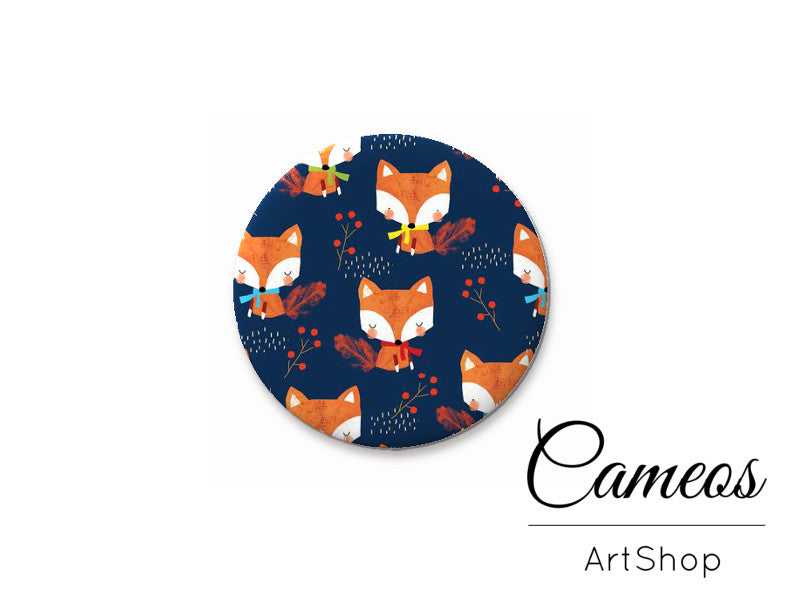Round handmade glass cabochons 8mm up to 25mm, Fox Motive- G917 - Cameos Art Shop