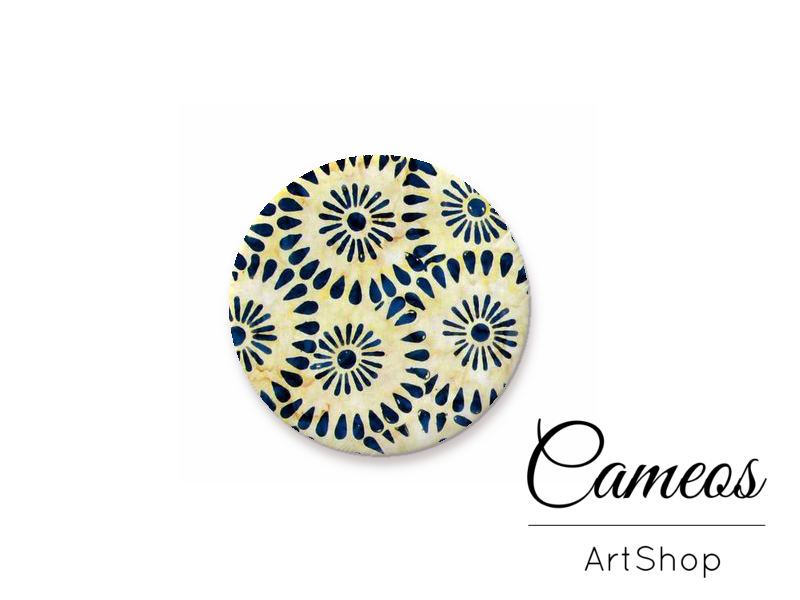 Round handmade glass cabochons 8mm up to 25mm, Retro Motive- G924 - Cameos Art Shop