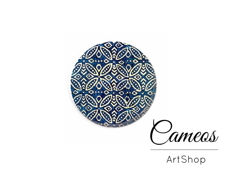 Round handmade glass cabochons 8mm up to 25mm, Mosaic Motive- G926 - Cameos Art Shop