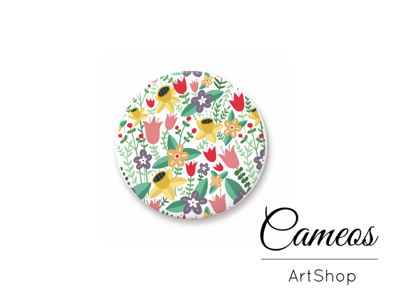 Round handmade glass cabochons 8mm up to 25mm, Floral Motive- G928 - Cameos Art Shop