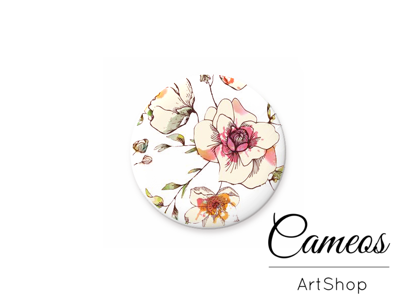 Round handmade glass cabochons 8mm up to 25mm, Floral Motive- G930 - Cameos Art Shop