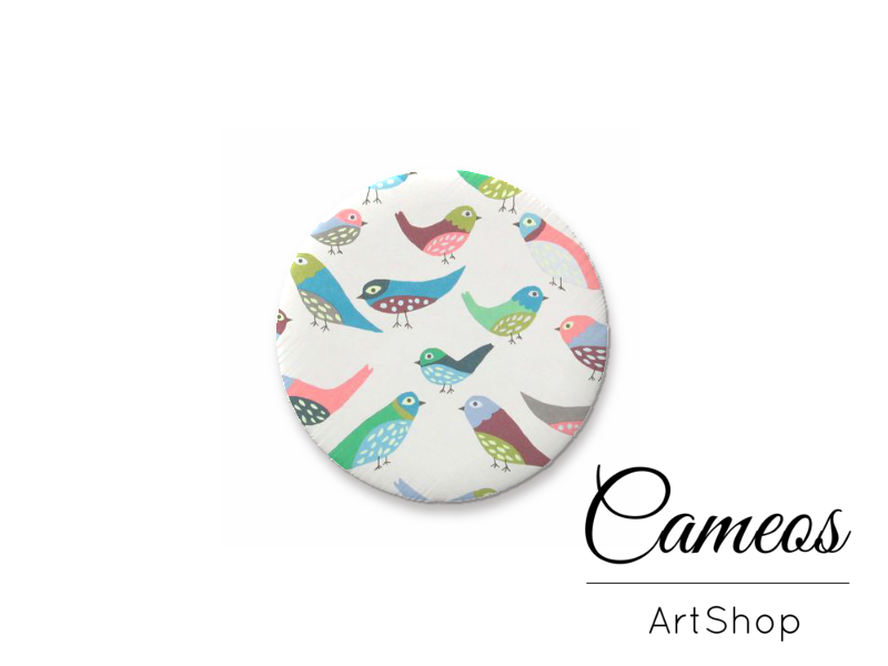 Round glass cabochons 8mm up to 25mm, Birds Motive- G940 - Cameos Art Shop