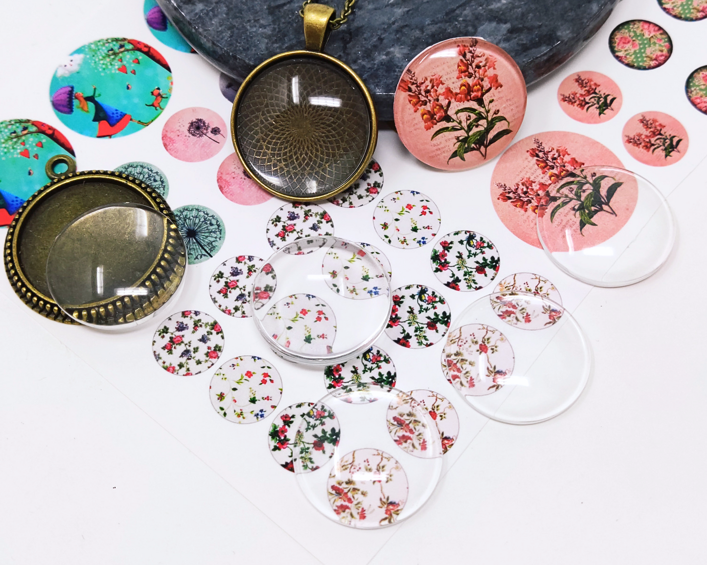 50 pcs 25mm Cabochon Round Flat Back Clear Glass Cabochon Transparent Cabochon For DIY Jewelry