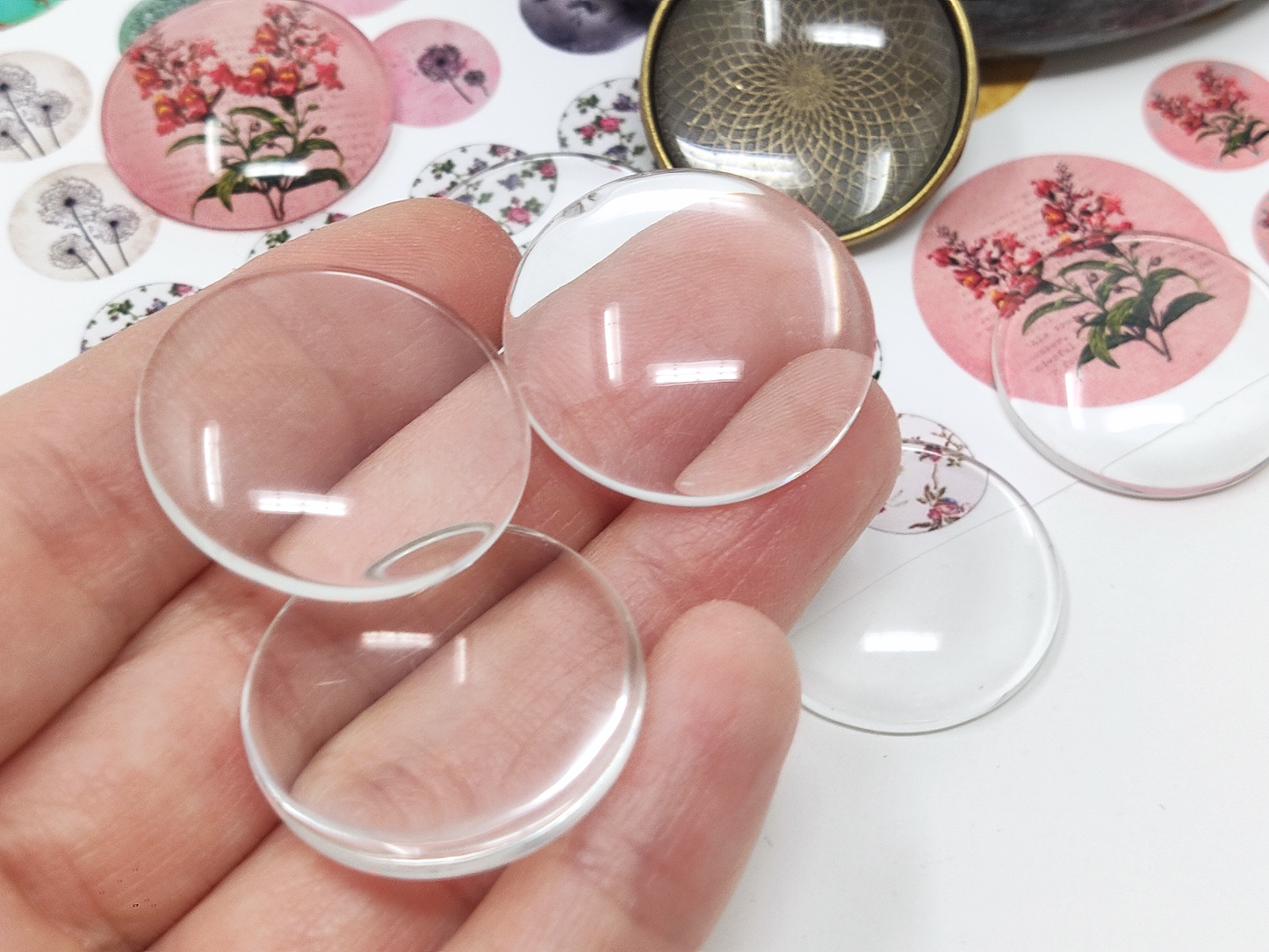 20 pcs 25mm Round Flat Back Clear Glass Cabochon Transparent Cabochon For DIY Jewelry
