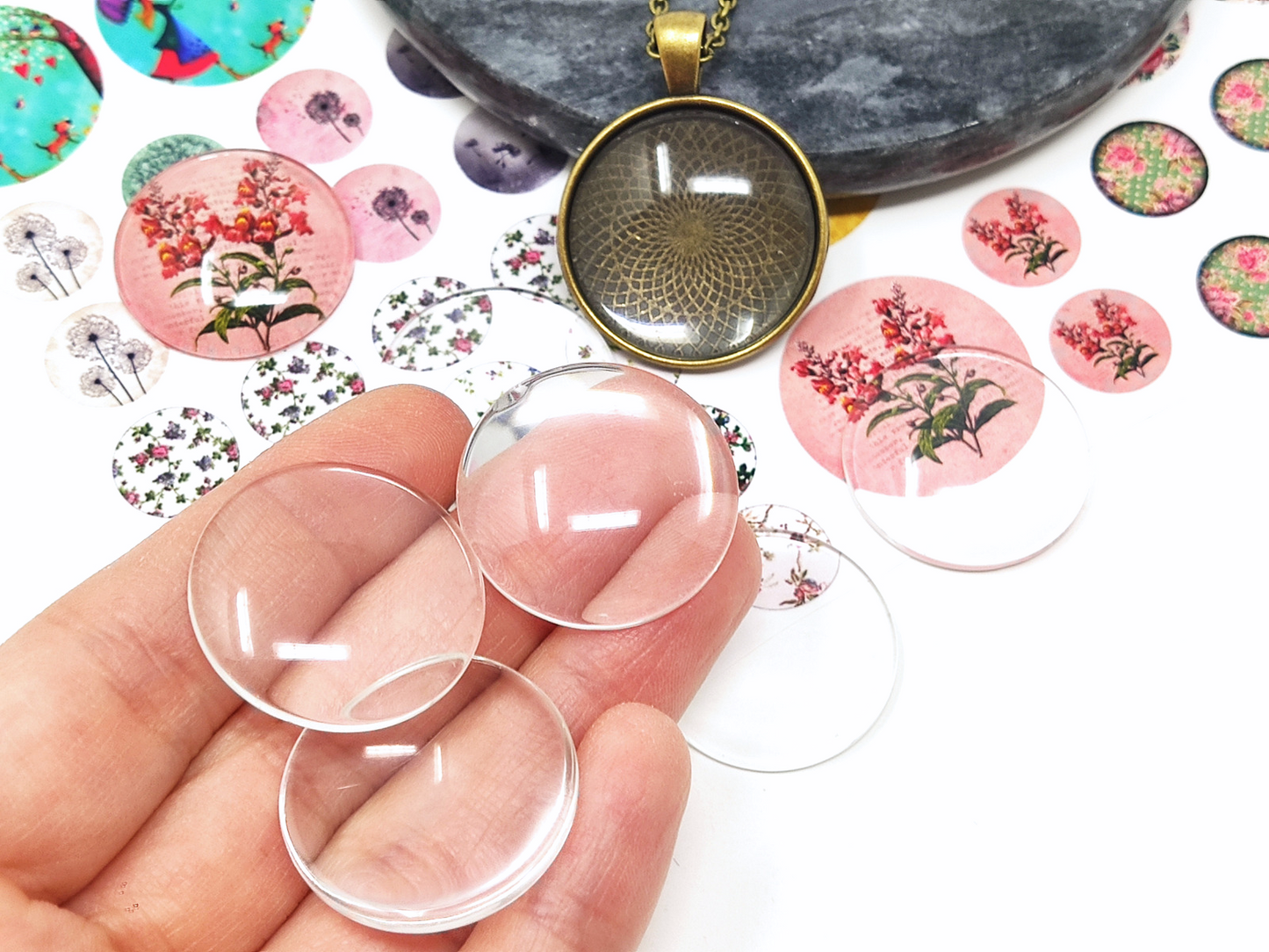 50 pcs 25mm Cabochon Round Flat Back Clear Glass Cabochon Transparent Cabochon For DIY Jewelry