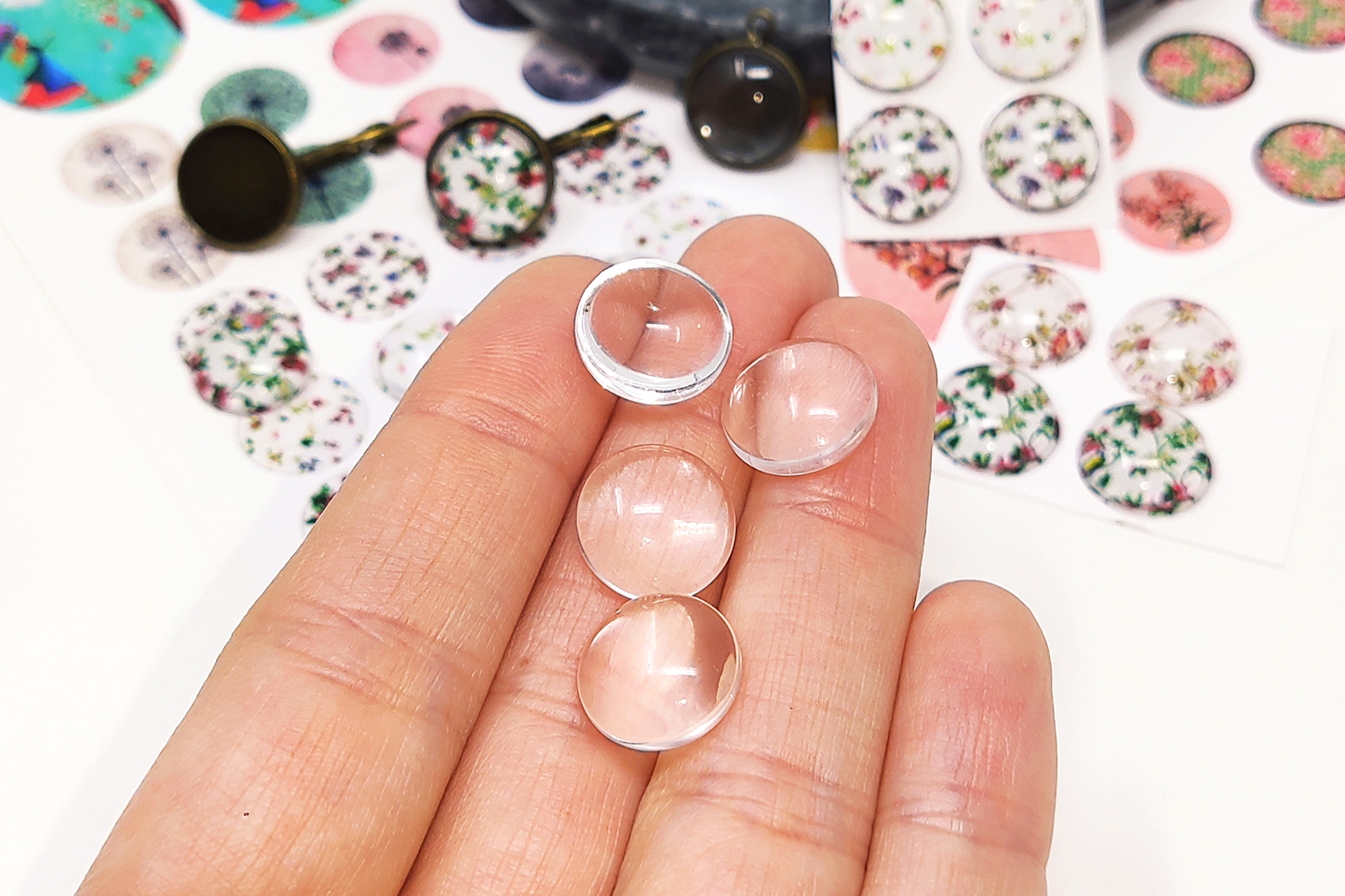 50 pcs Round Flat Back Clear Glass Cabochon Transparent Cabochon For DIY Jewelry