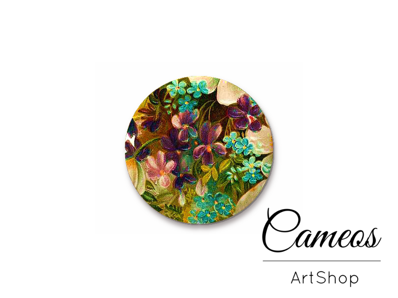 Round handmade glass cabochons 8mm up to 25mm, Flowers - L102 - Cameos Art Shop