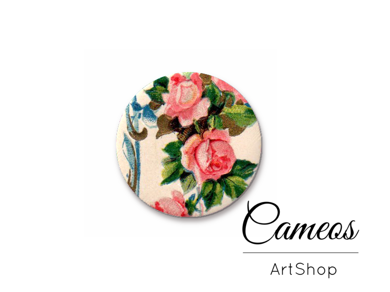 Round handmade glass cabochons 8mm up to 25mm, Floral Motive - L107 - Cameos Art Shop