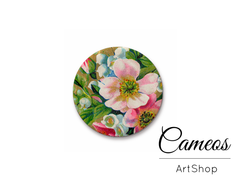 Round handmade glass cabochons 8mm up to 25mm, Floral Motive - L109 - Cameos Art Shop