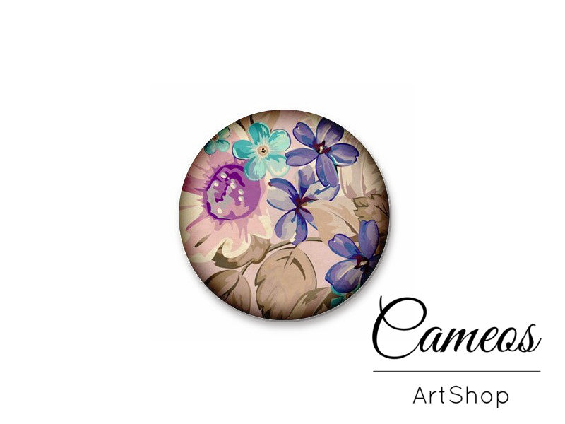 Round handmade glass cabochons 8mm up to 25mm, Flowers- L150 - Cameos Art Shop