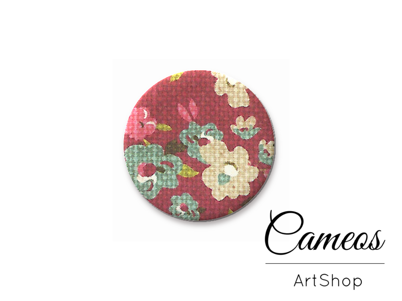 Round handmade glass cabochons 8mm up to 25mm, Floral Motive- L16 - Cameos Art Shop