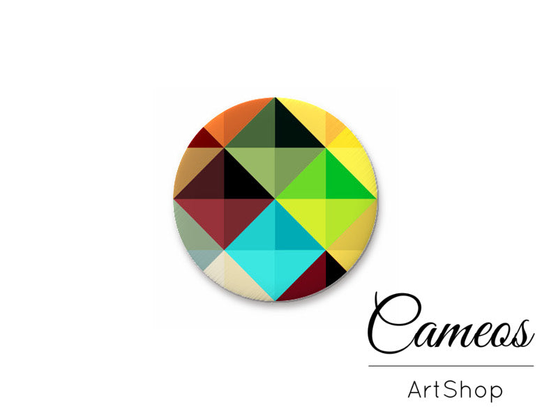 Round handmade glass cabochons 8mm up to 25mm, Brown Triangles Motive- L166 - Cameos Art Shop