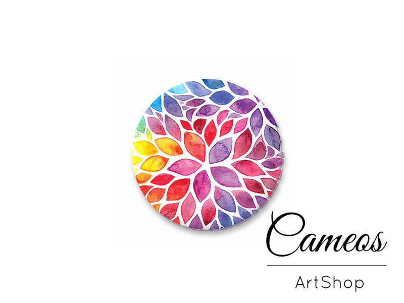 Round handmade glass cabochons 8mm up to 25mm, Colorful Leaves Motive- L178 - Cameos Art Shop