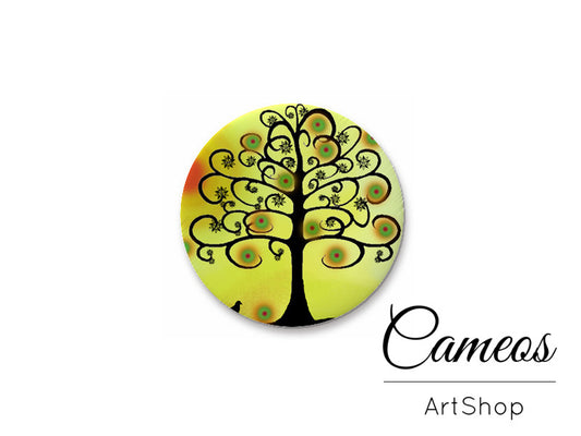 Round handmade glass cabochons 8mm up to 25mm, Colorful Trees Motive- L196 - Cameos Art Shop