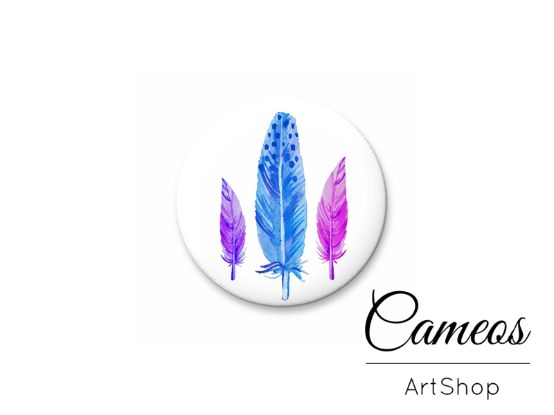 Round handmade glass cabochons 8mm up to 25mm, Feather Motive- L20 - Cameos Art Shop