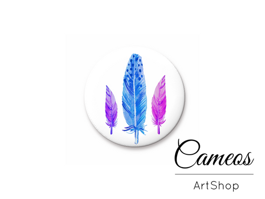 Round handmade glass cabochons 8mm up to 25mm, Feather Motive- L20 - Cameos Art Shop