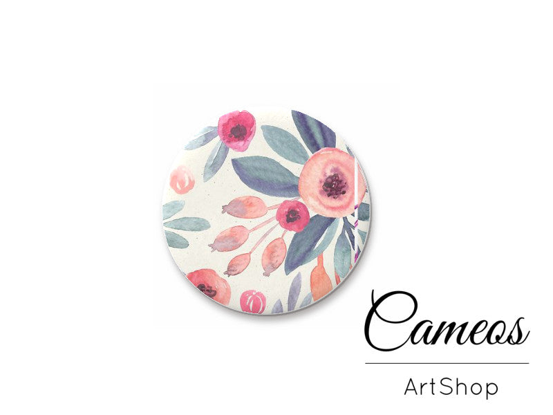 Round handmade glass cabochons 8mm up to 25mm, Flowers Motive- L216 - Cameos Art Shop