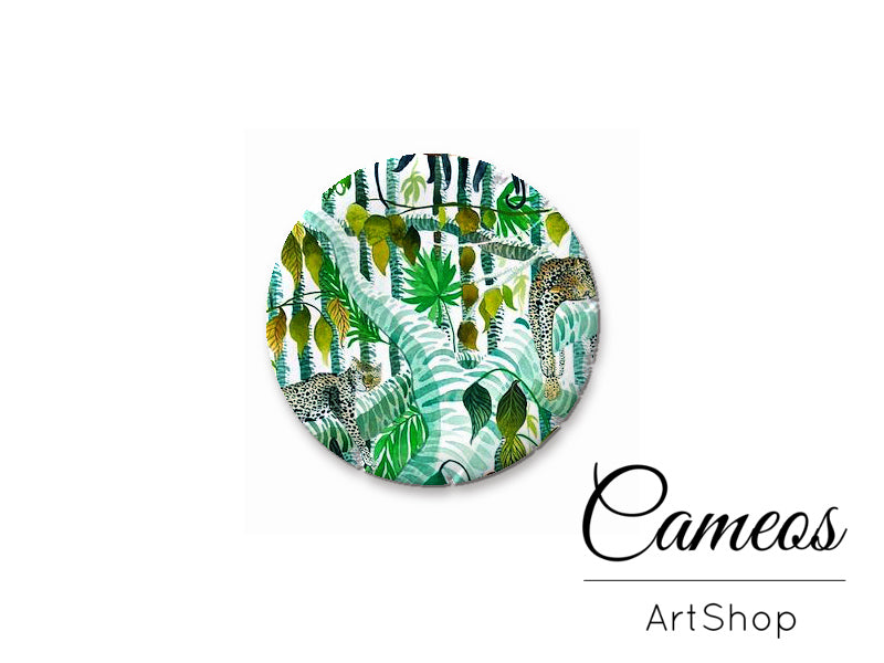 Round handmade glass cabochons 8mm up to 25mm, Green Flowers Motive- L221 - Cameos Art Shop