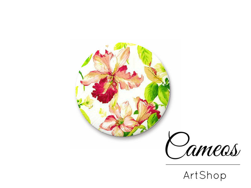 Round handmade glass cabochons 8mm up to 25mm, Flowers Motive- L225 - Cameos Art Shop