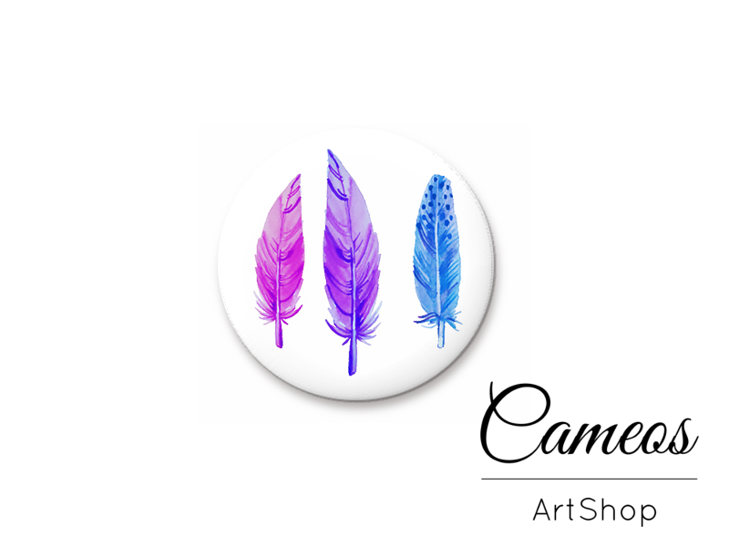 Round handmade glass cabochons 8mm up to 25mm, Feather Motive- L23 - Cameos Art Shop