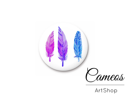 Round handmade glass cabochons 8mm up to 25mm, Feather Motive- L23 - Cameos Art Shop