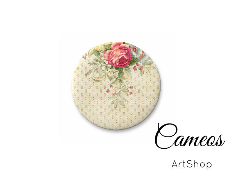 Round handmade glass cabochons 8mm up to 25mm, Little Rose Motive- L232 - Cameos Art Shop