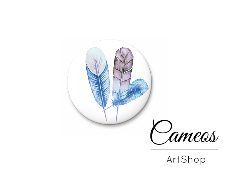 Round handmade glass cabochons 8mm up to 25mm, Feather Motive- L24 - Cameos Art Shop