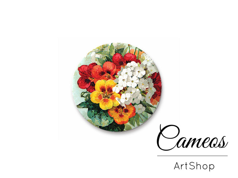 Round handmade glass cabochons 8mm up to 25mm, Bouquet of flowers- L242 - Cameos Art Shop