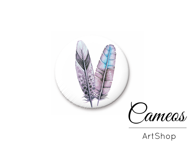 Round handmade glass cabochons 8mm up to 25mm, Feather Motive- L25 - Cameos Art Shop