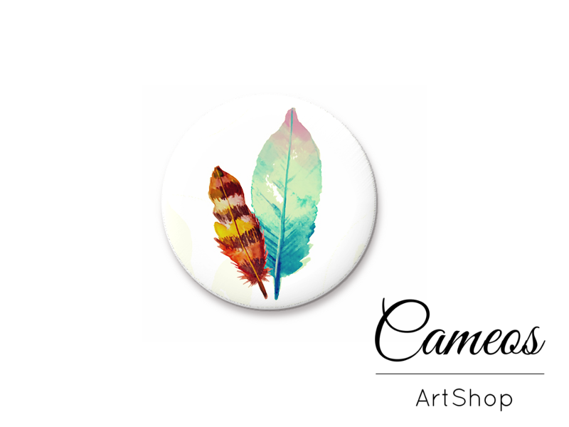 Round handmade glass cabochons 8mm up to 25mm, Feather Motive- L26 - Cameos Art Shop