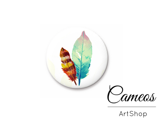 Round handmade glass cabochons 8mm up to 25mm, Feather Motive- L26 - Cameos Art Shop