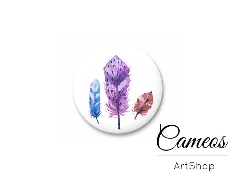 Round handmade glass cabochons 8mm up to 25mm, Feather Motive- L27 - Cameos Art Shop