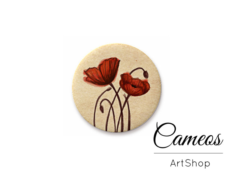 Round handmade glass cabochons 8mm up to 25mm, Poppy Flowers- L324 - Cameos Art Shop