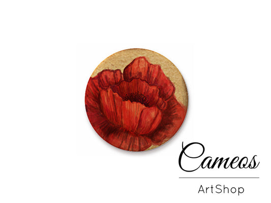 Round handmade glass cabochons 8mm up to 25mm, Poppy Flowers- L325 - Cameos Art Shop