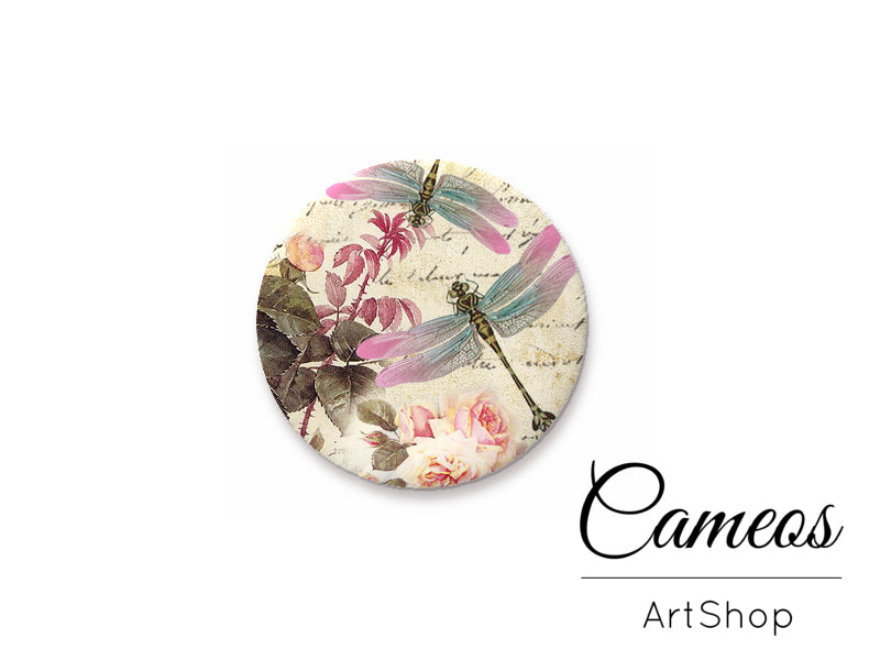 Round handmade glass cabochons 8mm up to 25mm, Dragonfly- L327 - Cameos Art Shop