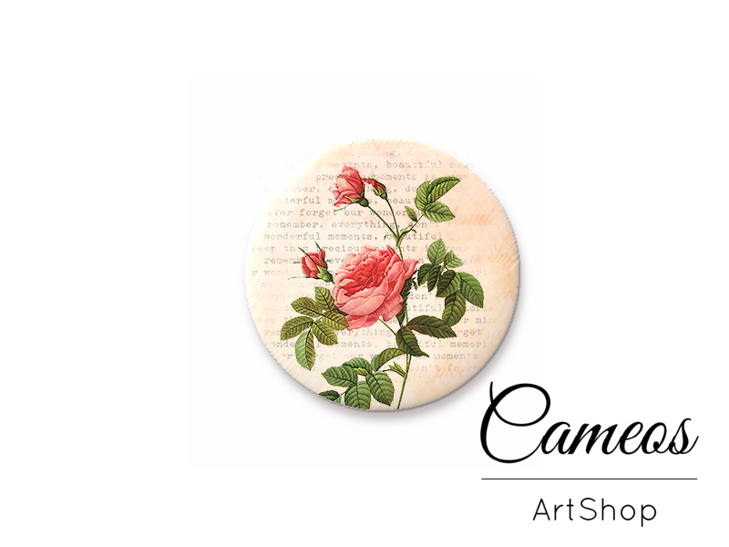 Round handmade glass dome cabochons 8mm up to 25mm, Flowers Motiv- L350 - Cameos Art Shop