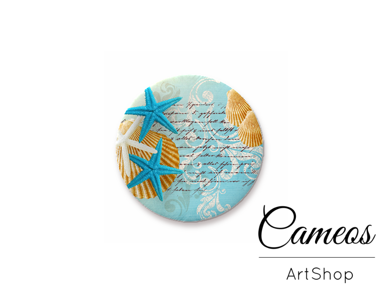 Round handmade glass dome cabochons 8mm up to 25mm, Sea Motiv- L353 - Cameos Art Shop