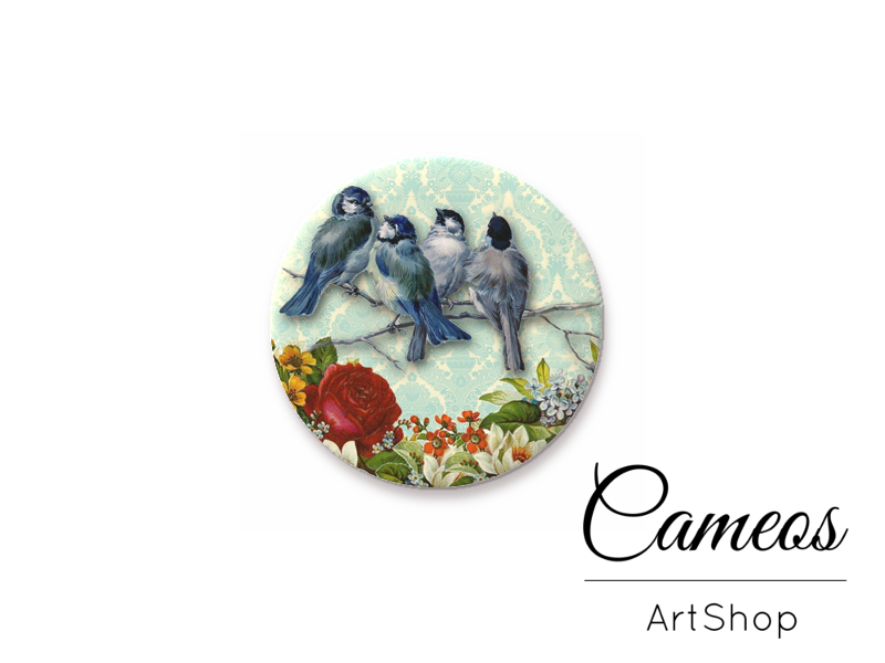 Round handmade glass dome cabochons 8mm up to 25mm, Birds- L359 - Cameos Art Shop