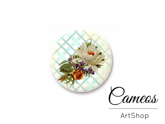 Round handmade glass dome cabochons 8mm up to 25mm, Floral- L360 - Cameos Art Shop