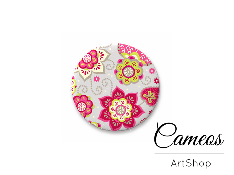 Round handmade glass dome cabochons 8mm up to 25mm, Flowers- L380 - Cameos Art Shop