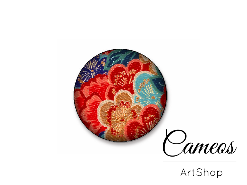 Round handmade glass dome cabochons 8mm up to 25mm, Red Retro- L381 - Cameos Art Shop