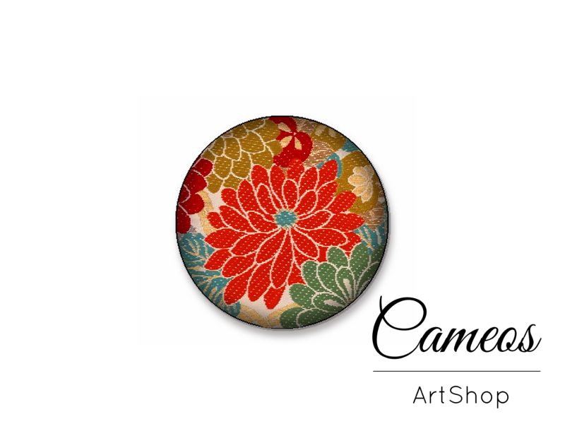 Round handmade glass dome cabochons 8mm up to 25mm, Red Retro- L382 - Cameos Art Shop