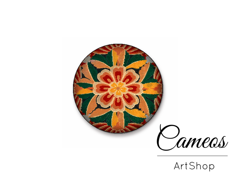 Round handmade glass dome cabochons 8mm up to 25mm, Green Retro- L383 - Cameos Art Shop