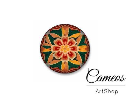 Round handmade glass dome cabochons 8mm up to 25mm, Green Retro- L383 - Cameos Art Shop