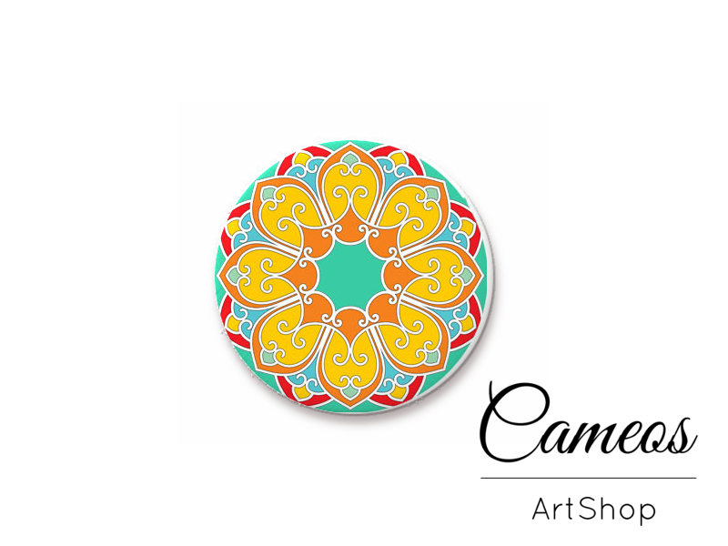 Round handmade glass dome cabochons 8mm up to 25mm, Mandala- L407 - Cameos Art Shop