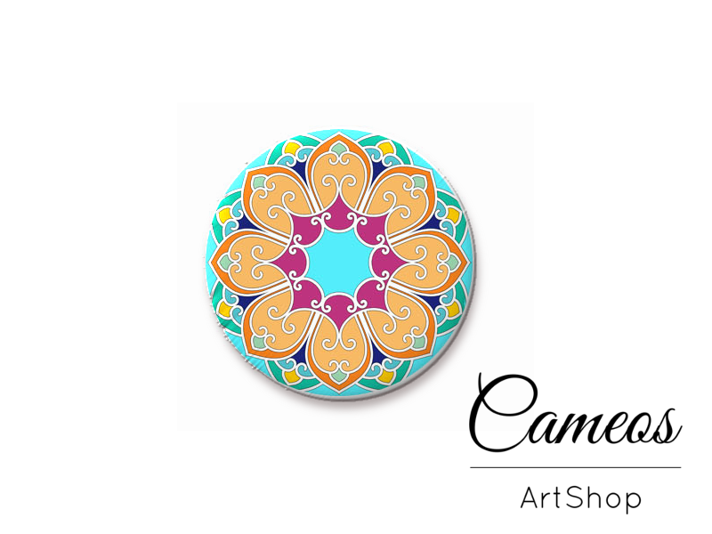 Round handmade glass dome cabochons 8mm up to 25mm, Mandala- L408 - Cameos Art Shop