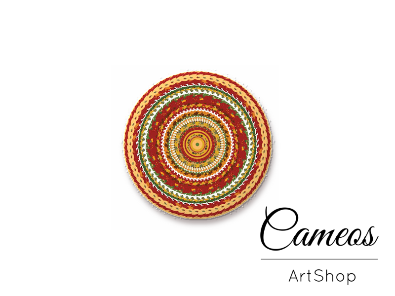 Round handmade glass dome cabochons 8mm up to 25mm, Mandala- L411 - Cameos Art Shop